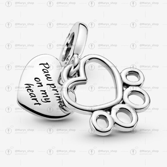 Pandora Hearts & Paw Print Dangle Charm - Picture 2 of 2